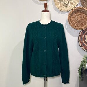 Vintage Crystal-Kobe Cardigan 100% Wool Dark Green Button Up Size X-Large